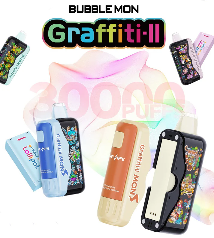 2_df39df37-2092-47b1-bf5a-a20305e274f3 正品韩版巴布梦炫彩二代BUBBLE MON GRAFFITI-II 泡泡兽满天星炫彩壁纸LED灯效30000口可拆卸式电子烟套装/烟弹-多口味可选